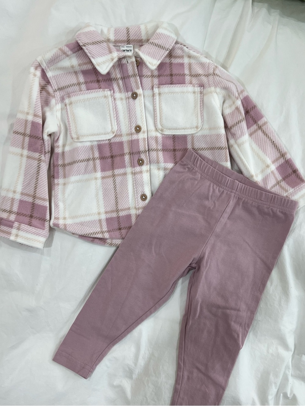 Carter's Pink Plaid Shacket with Mauve Leggings